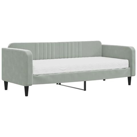 Divano Letto Con Materasso Grigio Chiaro 90x200 Cm In Velluto - Foto 1