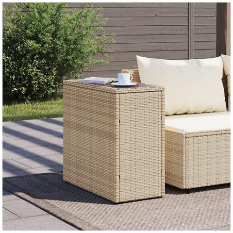 Tavolino Da Giardino Piano Vetro Beige 58x27,5x55 Cm Polyrattan - Foto 3
