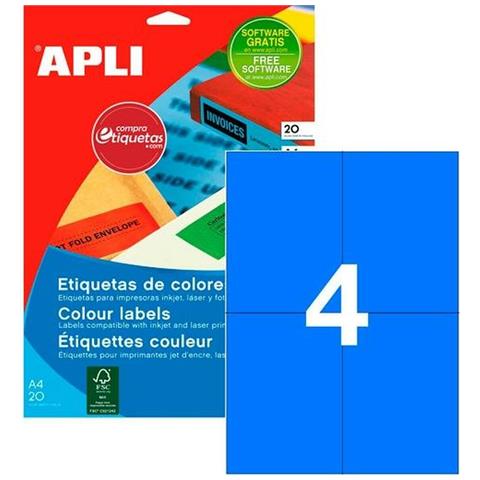 Etichette Per Stampante Apli 105 X 148 Mm Azzurro 20 Foglie - Foto 1