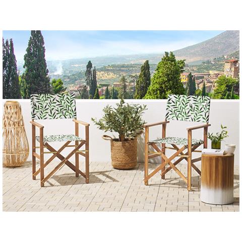 Set Di 2 Sedie Legno Di Acacia Chiaro Grigio Motivo Foglie Verde Cine - Foto 1