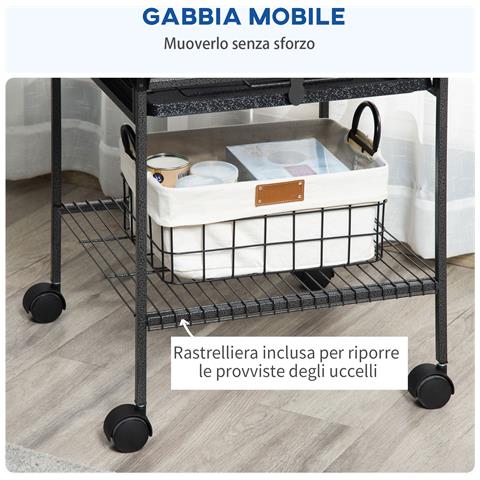 Gabbia Per Pappagallini Con 2 Posatoi E Scala Ad Arco, In Acciaio, 62.5x62.5x156 Cm, Grigia - Foto 6