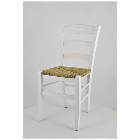 Set 4 Sedie Modello Savoie Per Cucina Bar E Sala Da Pranzo, Robusta Struttura In Legno Di Faggio Color Bianco E Seduta In Paglia - Foto 2