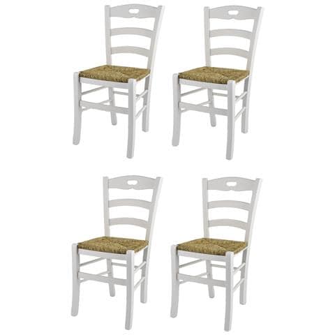 Set 4 Sedie Modello Savoie Per Cucina Bar E Sala Da Pranzo, Robusta Struttura In Legno Di Faggio Color Bianco E Seduta In Paglia - Foto 1