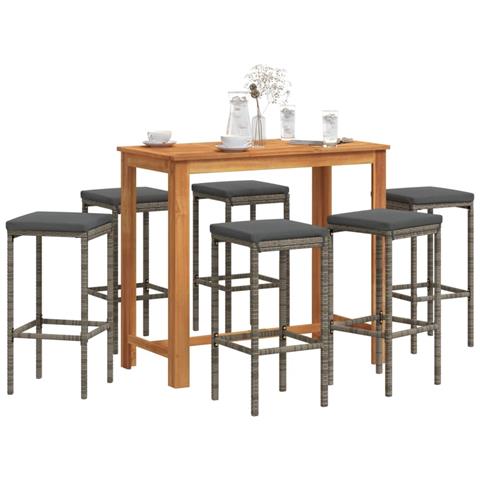 Set Bar Da Giardino 7 Pz Grigio In Legno Acacia E Polyrattan - Foto 8