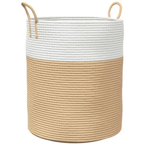 Cestino Portaoggetti Beige E Bianco 38x46 Cm In Cotone - Foto 2