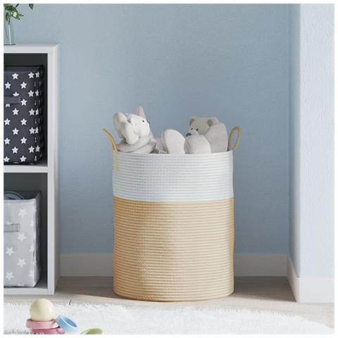 Cestino Portaoggetti Beige E Bianco 38x46 Cm In Cotone - Foto 3