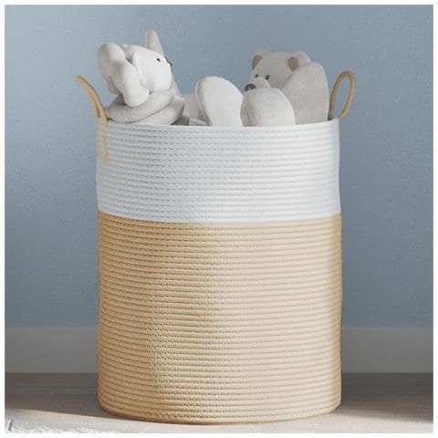 Cestino Portaoggetti Beige E Bianco 38x46 Cm In Cotone - Foto 1