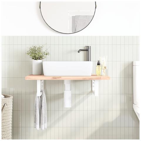 Reggimensole Per Lavabo 2 Pz Bianche Rettangolari In Acciaio - Foto 3