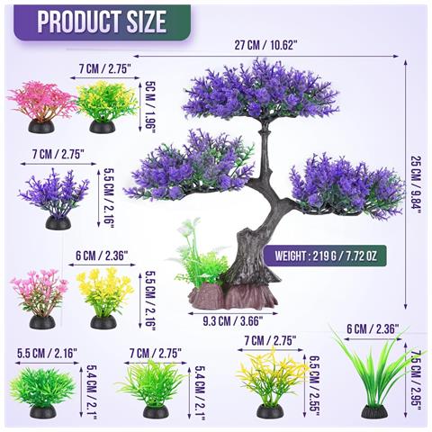 Albero Finto Viola Per Acquario Con Arbusti Colorati - Decorazione Vivace E Realistica - Foto 2