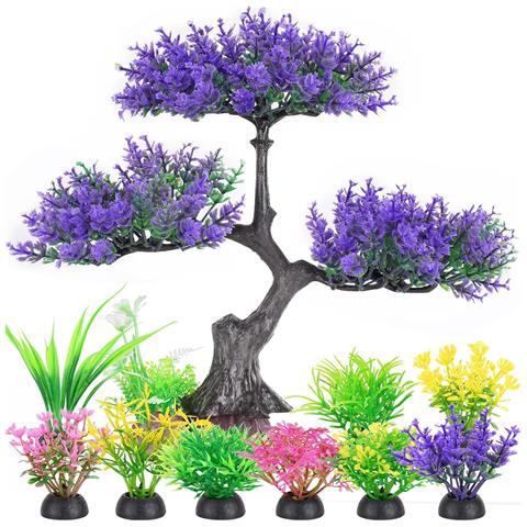 Albero Finto Viola Per Acquario Con Arbusti Colorati - Decorazione Vivace E Realistica - Foto 1