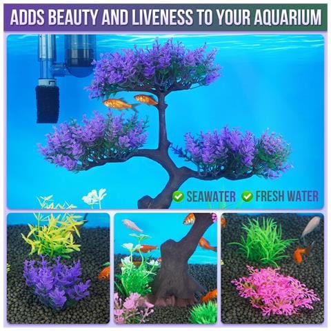 Albero Finto Viola Per Acquario Con Arbusti Colorati - Decorazione Vivace E Realistica - Foto 4