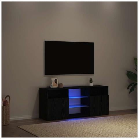 Mobile Porta TV con LED Rovere Nero 120x30x50 cm Multistrato - Foto 1
