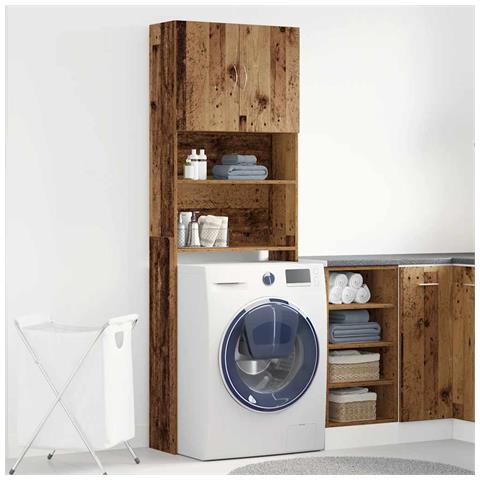 Mobile Lavatrice Legno Antico 64x24x190 Cm In Legno Multistrato - Foto 3