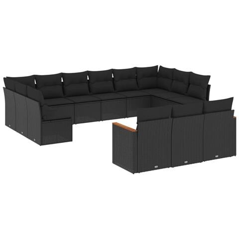 Lusso Casadino -  Set Divani Da Giardino 13pz Con Cuscini Nero In Polyrattan - Foto 1