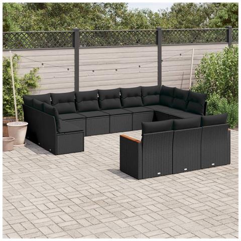 Lusso Casadino -  Set Divani Da Giardino 13pz Con Cuscini Nero In Polyrattan - Foto 3