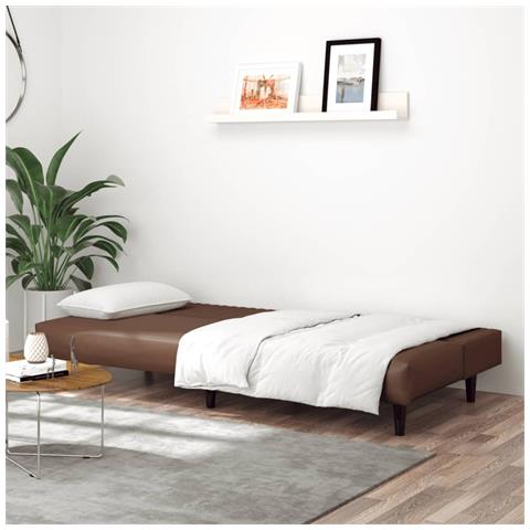 Divano Letto A 2 Posti Marrone In Similpelle - Foto 2