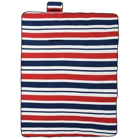Tovaglia Picnic Pieghevole Strisce Rosse Blu 200x150 cm Velluto - Foto 1