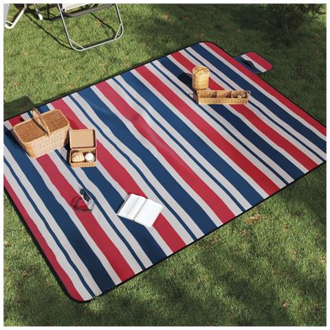 Tovaglia Picnic Pieghevole Strisce Rosse Blu 200x150 cm Velluto - Foto 2