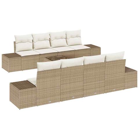 Set Divano da Giardino 9 Pezzi con Cuscini Beige Rattan - Foto 1