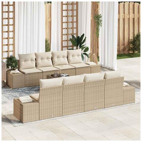 Set Divano da Giardino 9 Pezzi con Cuscini Beige Rattan - Foto 2