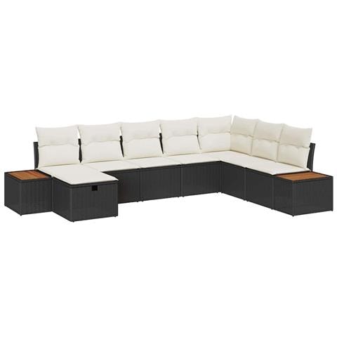 Set Divano da Giardino da 8 Pezzi con Cuscini Rattan Polsino Nero - Foto 1