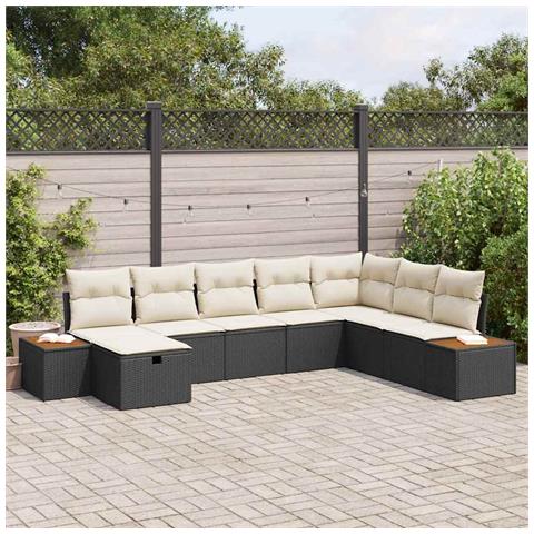 Set Divano da Giardino da 8 Pezzi con Cuscini Rattan Polsino Nero - Foto 2
