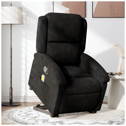 Poltrona Alzapersona Massaggiante Reclinabile Nera in Velluto - Foto 2