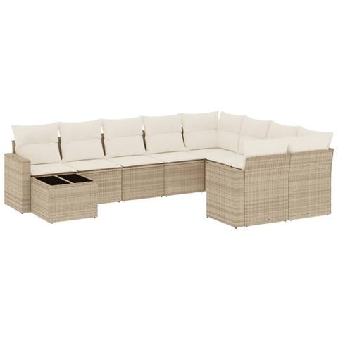 Set Divano da Giardino 10 pz con Cuscini Beige in Polyrattan - Foto 1
