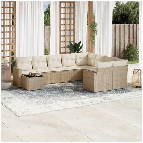Set Divano da Giardino 10 pz con Cuscini Beige in Polyrattan - Foto 2