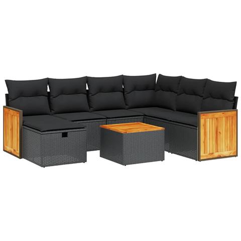 Set Divani da Giardino con Cuscini 8 pz Nero in Polyrattan - Foto 1