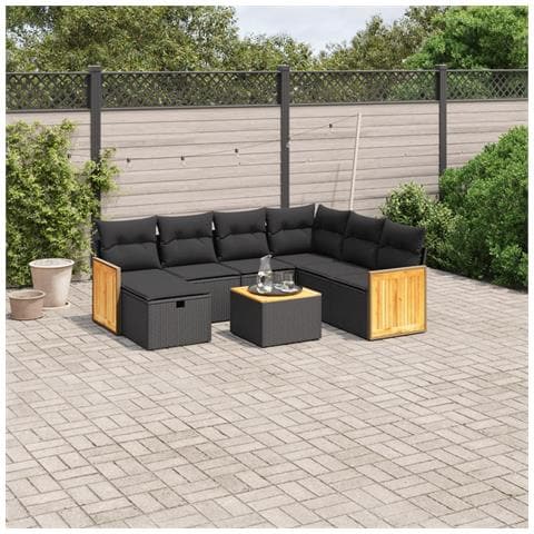 Set Divani da Giardino con Cuscini 8 pz Nero in Polyrattan - Foto 2
