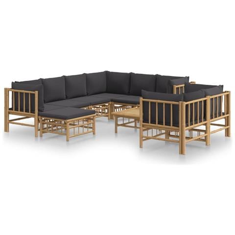 Set Salotto da Giardino 10pz con Cuscini Grigio Scuro Bambù - Foto 1