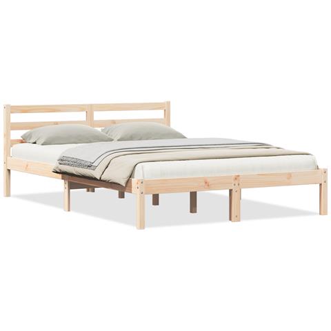 Letto  con testata 140x210 cm in legno massello di pino - Foto 1