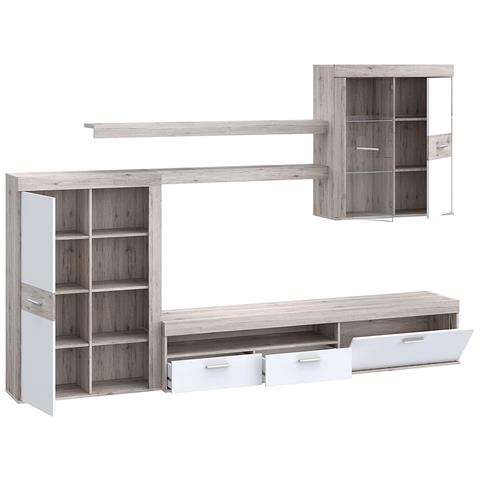 Parete Attrezzata Soggiorno Salotto Sala Cucina Moderna Design Mobile Tv Pensili Mensola In Legno Bianco - Foto 2