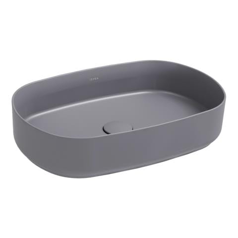 Lavabo Ovale Da Appoggio Senza Troppo Pieno In Ceramica Senza Foro Rubinetto - Grigio Pietra Opaco - Foto 1