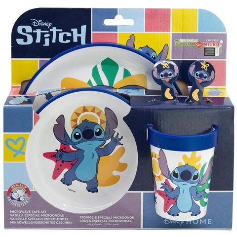Set 5 Pezzi Stoviglie Stitch Per Bambini Antiscivolo E Microondabili, Bianco / Blu - Foto 2
