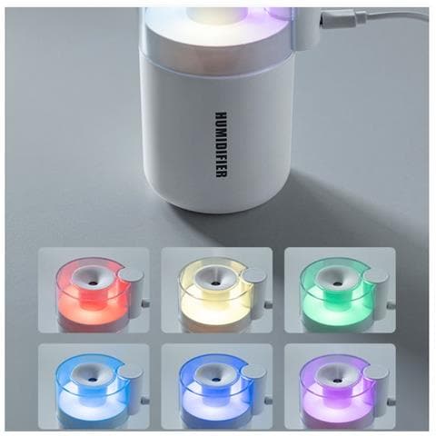 Umidificatore Atmosfera Colorata Grande Capacità Con Luce Gradiente A 7 Colori, Ideale Per Casa E Auto White - Foto 2