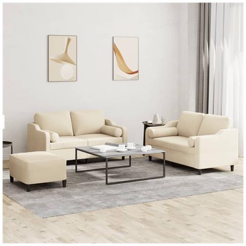 Set Divani 3 pz con Cuscini Crema in Tessuto - Foto 2