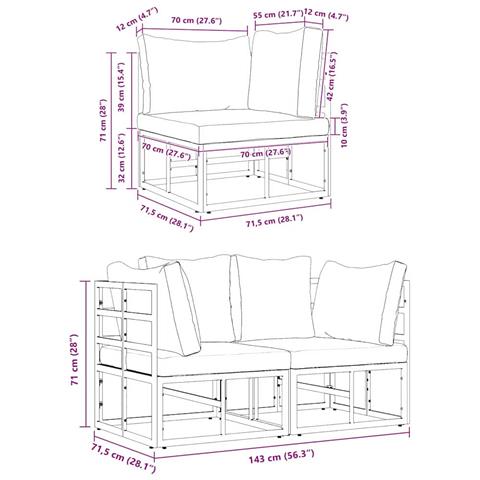 Mobili da Esterno con cuscino con cuscino 2 pcs Nero Alluminio - Foto 9