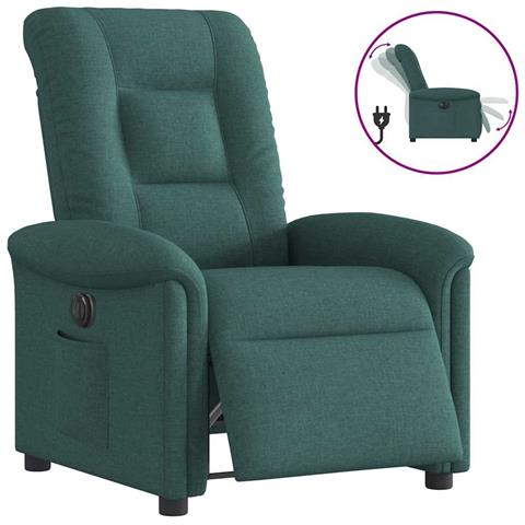 Poltrona Elettrica Reclinabile Verde Scuro in Tessuto - Foto 1