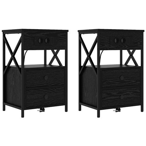 Armadio da Notte con cassetto 2 pcs Rovere nero 40 x 31 x 60 cm - Foto 1