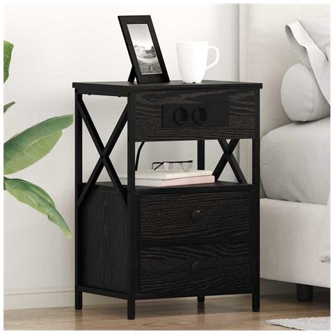 Armadio da Notte con cassetto 2 pcs Rovere nero 40 x 31 x 60 cm - Foto 2