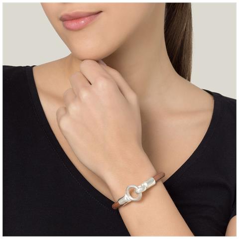 Bracciale In Pelle Marrone Con Chiusura In Argento Placcato Argento - Foto 2