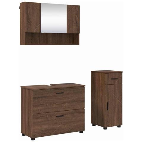 Set di mobili per il bagno con cassetto 3 pcs Rovere Marrone - Foto 1