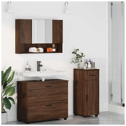 Set di mobili per il bagno con cassetto 3 pcs Rovere Marrone - Foto 2