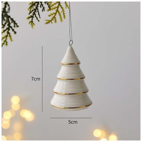 Decorazione Albero Di Natale In Ceramica - Albero A Quattro Livelli Con Bordo Dorato - Foto 1