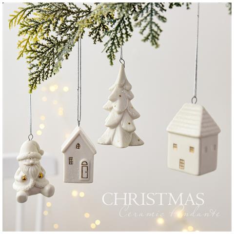 Decorazione Albero Di Natale In Ceramica - Albero A Quattro Livelli Con Bordo Dorato - Foto 2