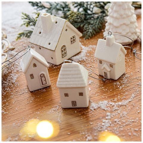 Decorazione Albero Di Natale In Ceramica - Albero A Quattro Livelli Con Bordo Dorato - Foto 5