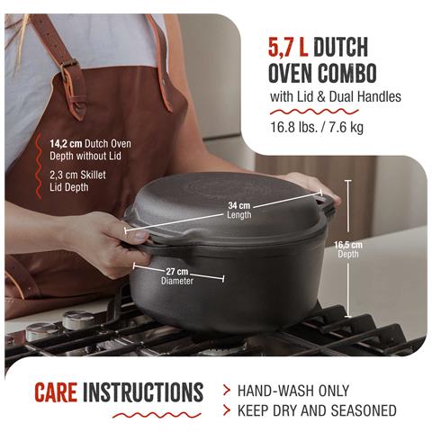 Victoria 30940 Forno Olandese, Pentola -padella Induzione Ghisa Stagionata 27cm 5,7l Senza Ptfe  Nero - Foto 2