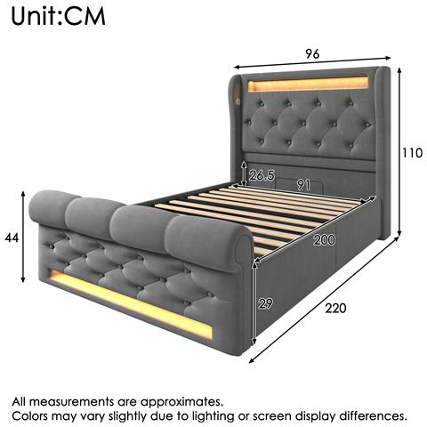Letto Moderno In Velluto Grigio Con Led E Testiera Contenitore - Foto 3